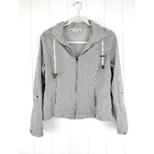 Dressbarn Black & White Stripe Drawstring Tie Cotton Utility Jacket Small